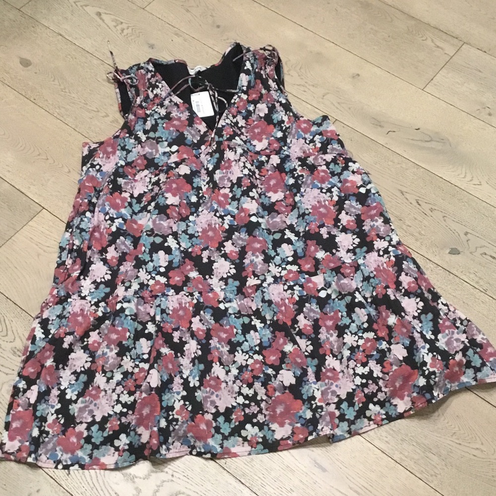 Lucky Brand Black Floral Mini Dress with Pink and Blue Flowers